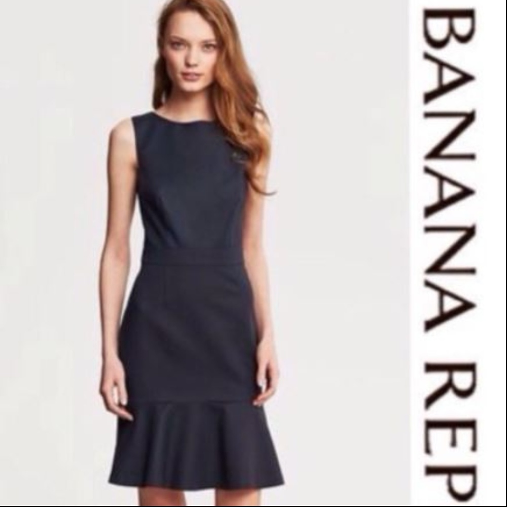 Banana Republic Sleek Flounce Navy Blue Dress